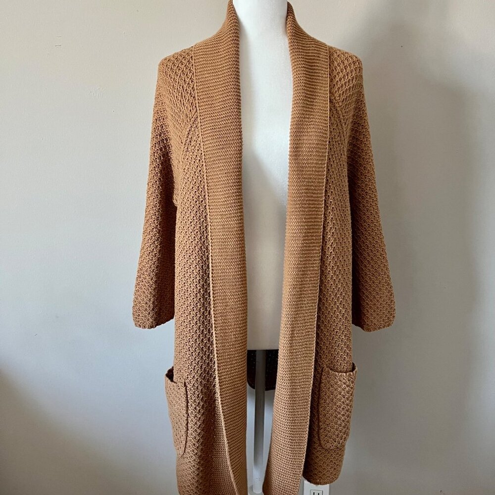 LUCKY BRAND Mustard Yellow Open Front Long Cardigan Sweater M